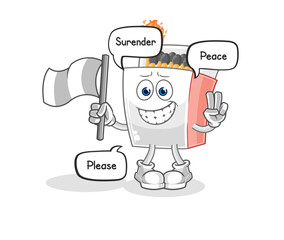 matchbox hold surrender flag mascot. cartoon vector