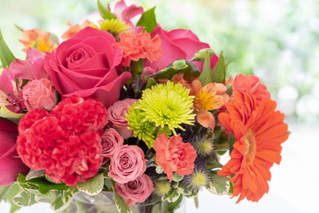 A gorgeous arrangement of a variety of colorful fresh flowers.