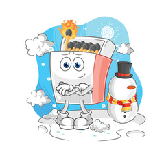 matchbox in cold winter character. cartoon mascot vector