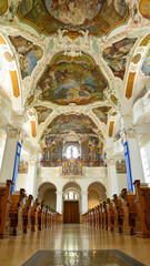 Innenansicht Abteikirche Beuron im Landkreis Sigmaringen in Baden-Württemberg - obrazy, fototapety, plakaty