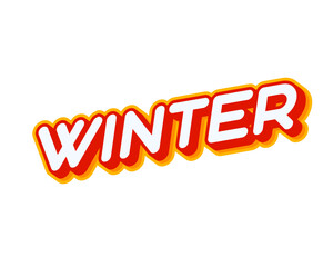 Winter lettering isolated on white colourful text effect design vector. Ice cold frozen weather. Text or inscriptions in English. The modern and creative design has red, orange, yellow colors.