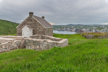 Fototapeta na wymiar Remains of the Queen's Battery National Historic Site on Signal Hill above the city of St. John’s