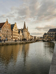 Fototapeta na wymiar Historic medieval building and on Leie river in Ghent, Belgium