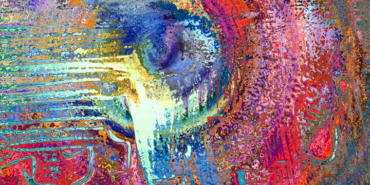 splashy modern art painting multicolored, prdominately  pink red blue - appropriate for wall decor