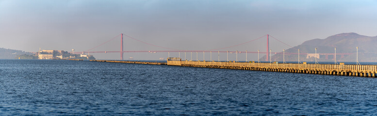 Bay Area waters seen from Berkeley Ca. with Alcatraz and Golden Gate Bridge in view