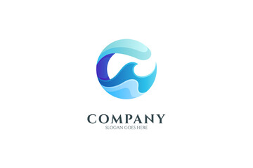 Wave logo. blue water waves with simple circle design