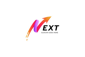 Letter N logo and arrow with next text combination