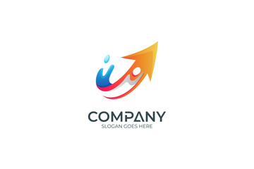 Simple Arrow and People logo design with yellow and blue color gradient