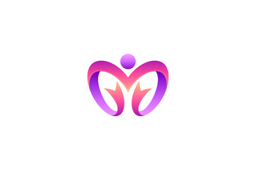 Heart logo concept with people and ribbon shape, charity care, human health and care