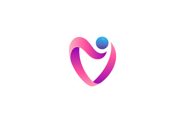 Abstract heart and people logo, human love and care vector icon