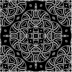 Black and white abstract geometric seamless pattern with wavy shapes, and curved lines.  monochrome mandala. striped background. Repeat design for decor, cover, print.
