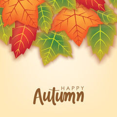 Happy Autumn Background with Orange and Red Leaves Vector Design. Autumn Vector Design for Banner, Flyer, Invitation, Brochure