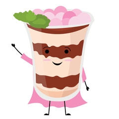 Funny tiramisu dessert on white background