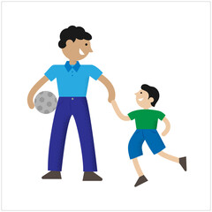 Father and son going to play with ball - flat characters