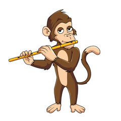 monkey playing flute cartoon vector illustration © Ilhustrator