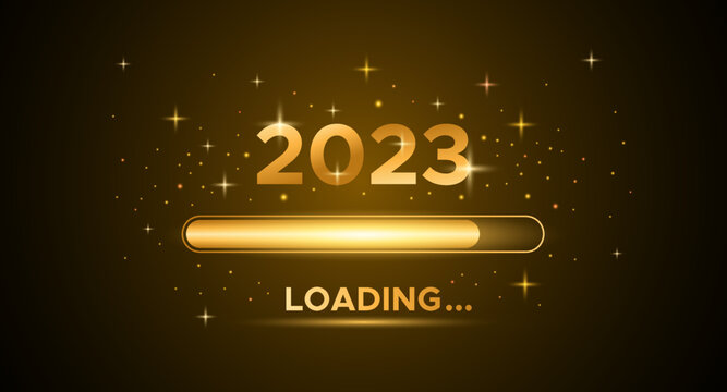 Happy new year banner with 2023 loading. Holiday vector illustration of Golden numbers 2023 background.