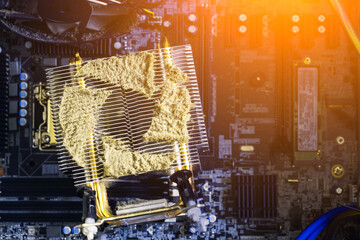 Close-up of a PC cooling system, a dirty radiator from a computer