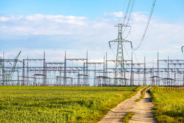Lots of electric poles and power lines