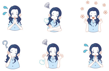 スーツのシャツを着た女の子の色々な表情のイラストのセット
