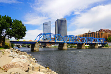 Grand Rapids Michigan skyline with the Blue Bridge