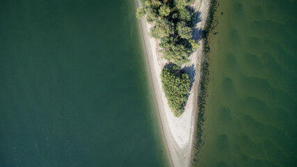 Danube river near Vidin, Bulgaria shot from above with a drone