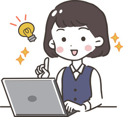 パソコン　女性　制服　指さし