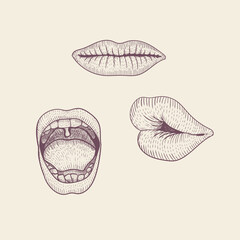 Mouth Poses in vintage classic style