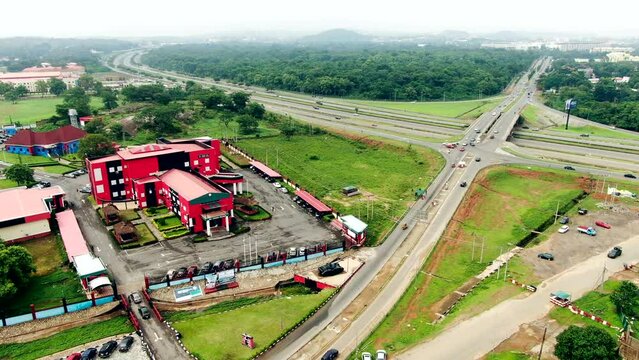 mambilla barracks fct  Highway crossroads in the Nigerian capital of Abuja - aerial flyover