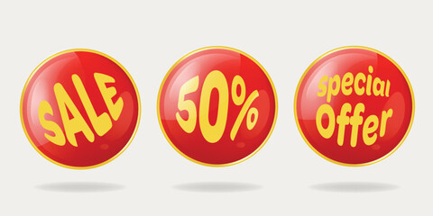Sale price banner, sale tag promotion, Business digital marketing banner website with red badge design. Business red label. Glossy label or badges. 3d banner  vector design.