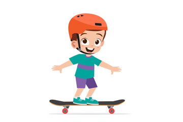 Fototapeta na wymiar Cute little boy playing with helmet skateboards vector illustration