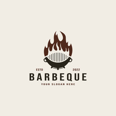 Vintage barbeque grill logo design illustration