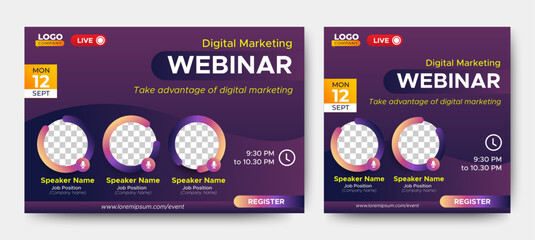 Marketing Strategies live webinar banner invitation and social media post template. Business webinar invitation design