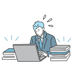 山のような仕事を抱える会社員男性