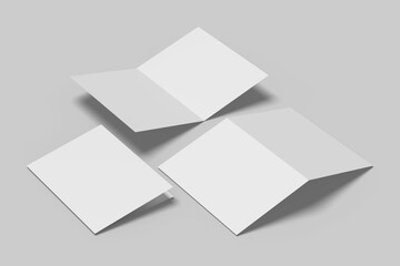 Realistic blank bifold brochure illustration for mockup. 3D Render.