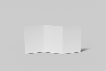 Realistic blank trifold brochure illustration for mockup. 3D Render.