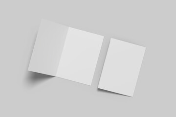 Realistic blank bifold brochure illustration for mockup. 3D Render.