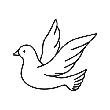 Dove linear illustration. Minimalistic blue design isolated on white background. Bird hand drawn