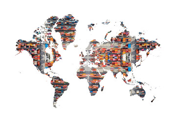 World map with Cargo container in the export and import business and logistics international goods. Container yard. international order concept. - obrazy, fototapety, plakaty