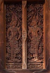 Interior door of Wat Phra That Cho Hae, Phrae Province, Thailand.
