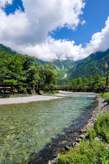 Obraz premium 長野県松本市上高地からの梓川と穂高連峰