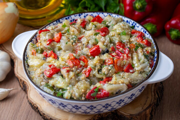 Turkish style eggplant appetizer, eggplant salad, Roasted Eggplant Salad, Turkish name; Patlican salatasi, babaganus