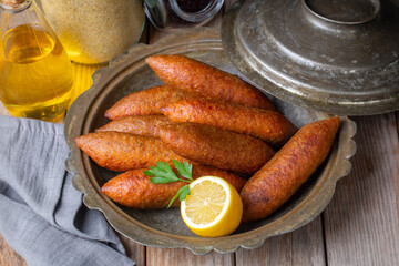 Turkish domestic special food icli kofte and oruk , domestic Turkish foods. Hatay oruk kofte.