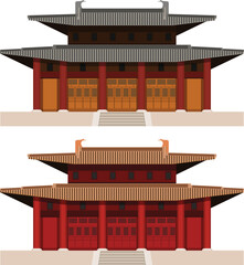 Layered editable vector illustration of asian traditional style building profile in two different colors.
