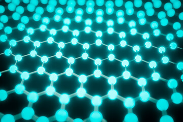 3d structure of the graphene or carbon surface, abstract nanotechnology hexagonal geometric form close-up, concept graphene atomic structure, concept graphene molecular structure.3d rendering.