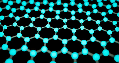 3d structure of the graphene or carbon surface, abstract nanotechnology hexagonal geometric form close-up, concept graphene atomic structure, concept graphene molecular structure.3d rendering.