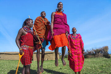 Maasai Mara man showing traditional Maasai jumping dance