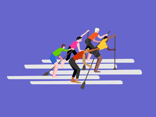 Fototapeta premium Sup surfing competitions. The World Cup. Women's swim. Vector flat illustration. Isolated image.
