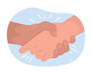 Handshake 2D vector isolated illustration. Parting tradition flat hand gesture on cartoon background. Grasping hands. Brief greeting colourful editable scene for mobile, website, presentation