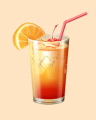 3d icy tequila sunrise cocktail