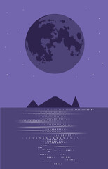 Fototapeta premium a scene with purple moon and sea wave